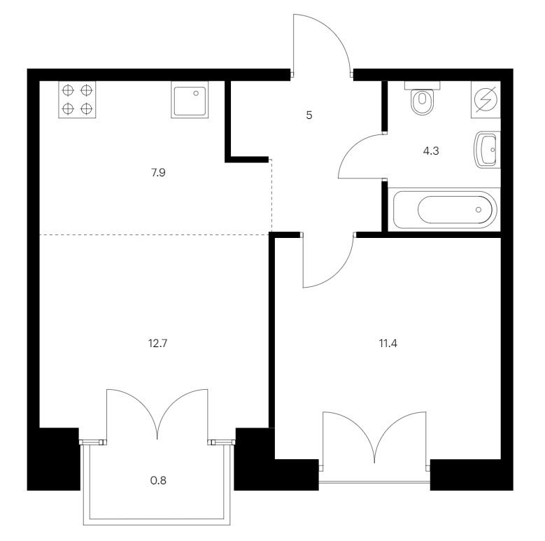 1-комнатная квартира 42.1 м², 3/9 эт., ЖК «Лермонтовский 54»